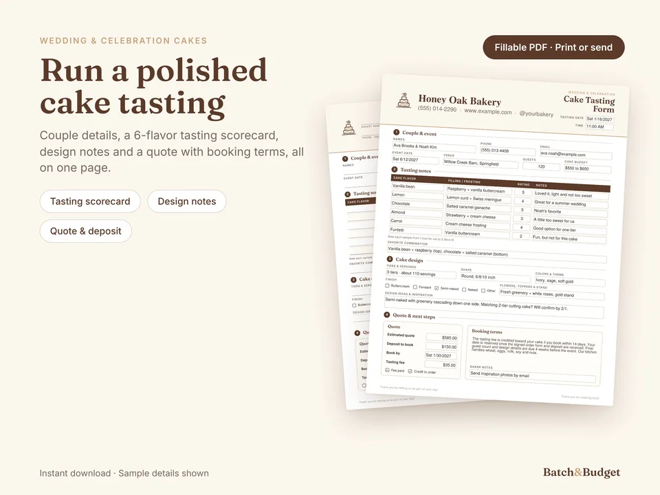 Wedding Cake Tasting Form template preview