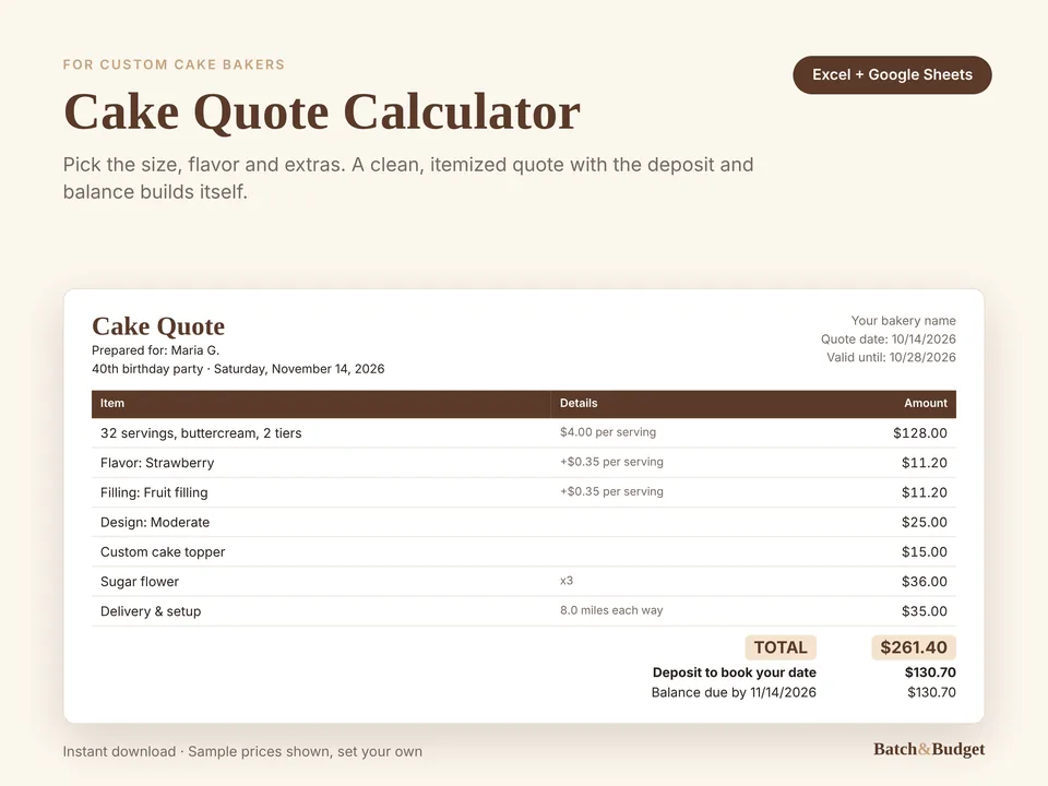 Custom Cake Quote Calculator template preview